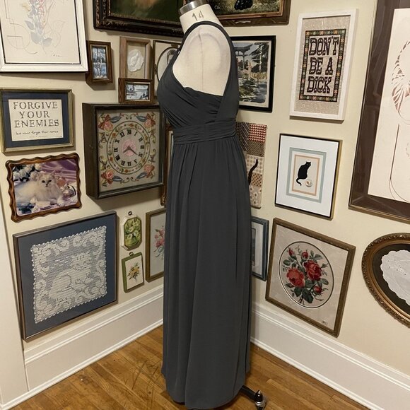 Bill Levkoff Charcoal Halter Maxi Dress With Pleated Bodice & Open Back Size 10 - Picture 3 of 5